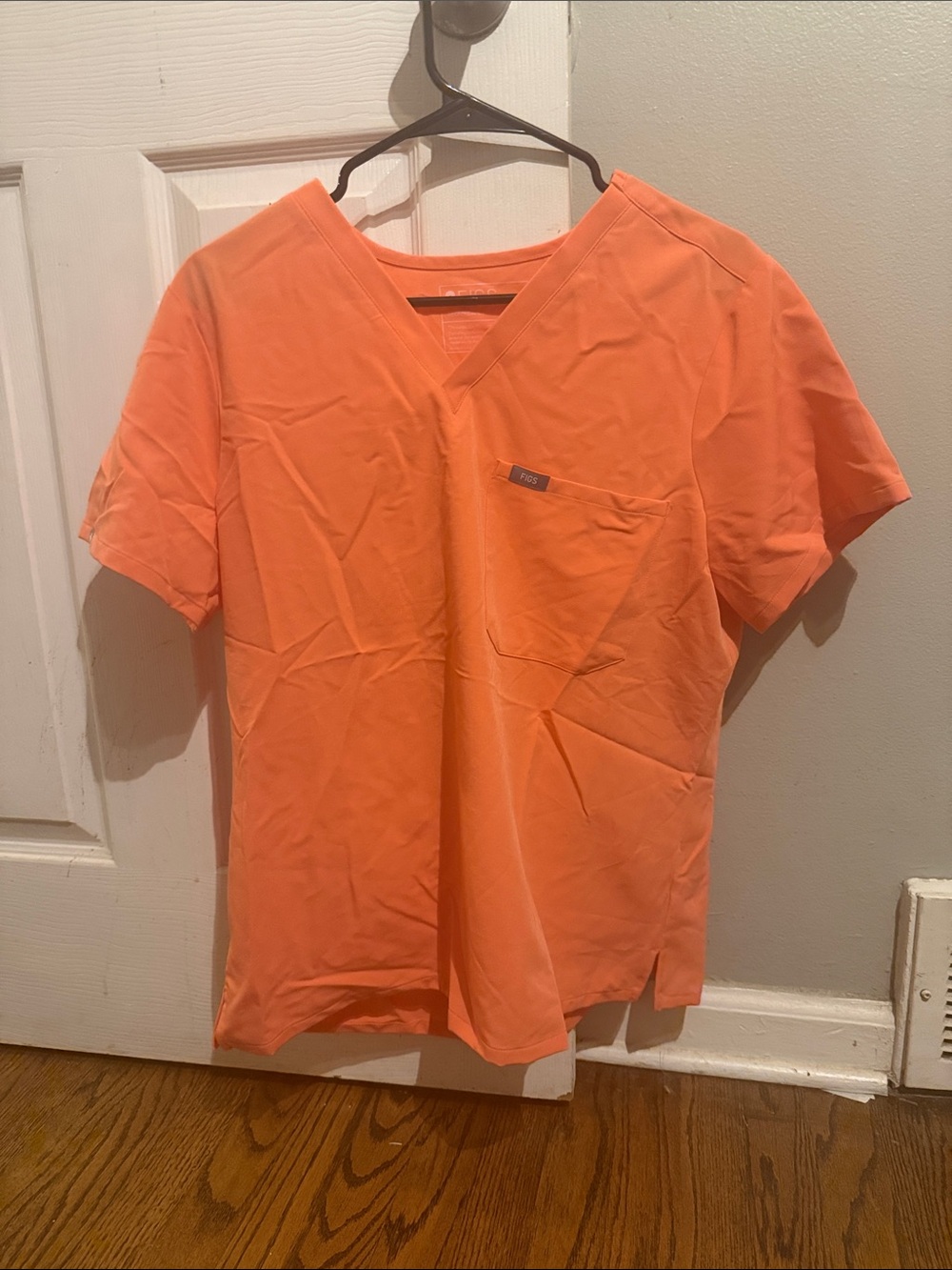 Figs Women's Short-Sleeve V-Neck Top in Bright Orange